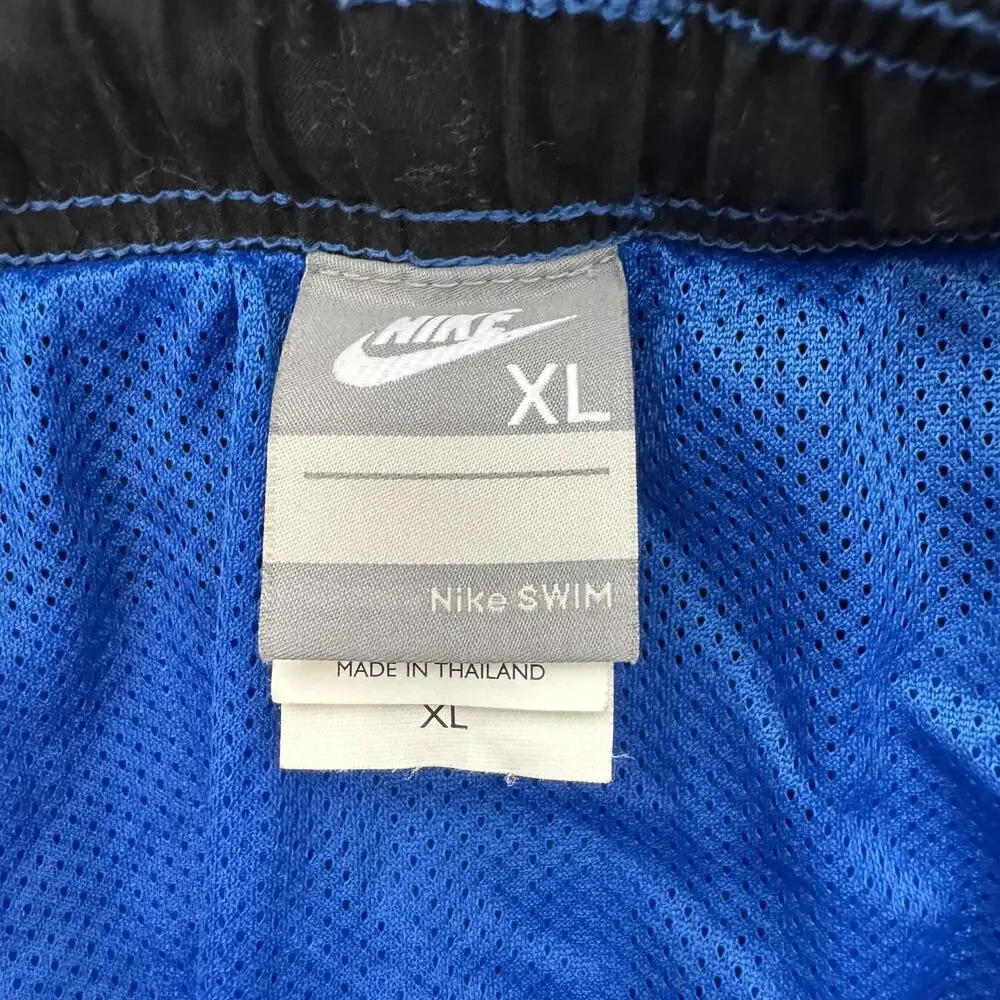 Nike Swim Shorts Mens XL Blue Black Mesh Lined Elastic Waist Drawstring Pockets